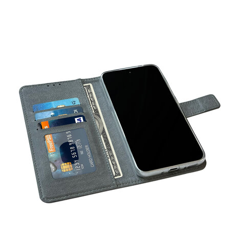 iPhone 15 Pro - Book Case &amp; Glas - Grijs