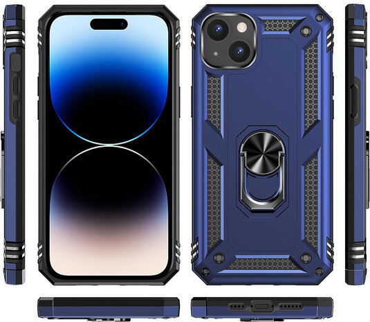 iPhone 15 Blauw - Armor met Kickstand Ring