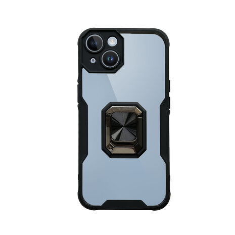 iPhone 14 Zwart - Transparant Back Cover Kickstand Ring