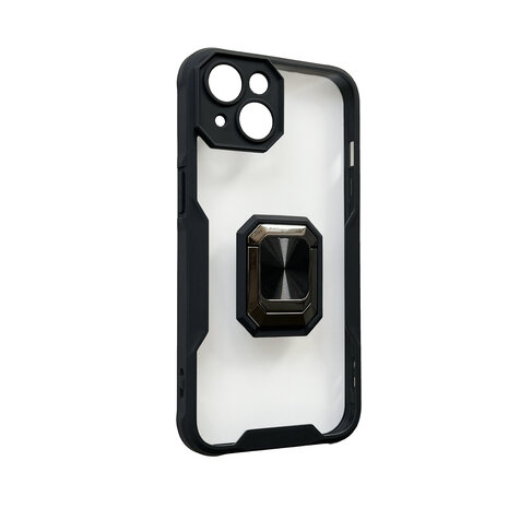 iPhone 14 Zwart - Transparant Back Cover Kickstand Ring