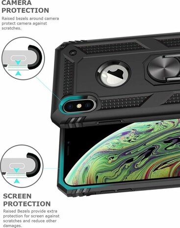 iPhone X &amp; XS - Armor met Kickstand Ring - Zwart