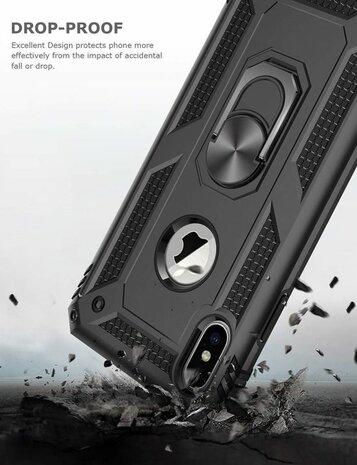 iPhone X &amp; XS - Armor met Kickstand Ring - Zwart