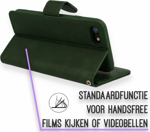 iPhone SE 2022-2020 - HQ Book Case &amp; Glas - Groen