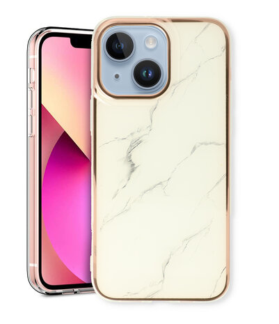 iPhone 15 Plus - Marmer Back Cover - Wit