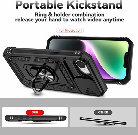 iPhone 16e - Zwart - Armor Kickstand &amp; Camera Bescherming