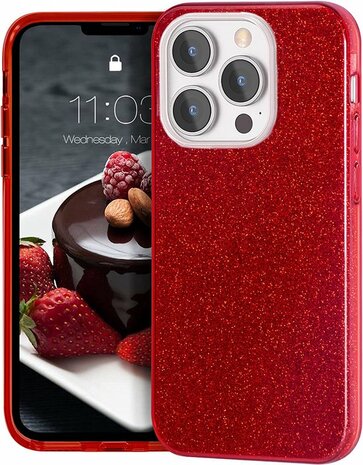 iPhone 13 Pro - Glitter Back Cover - Rood