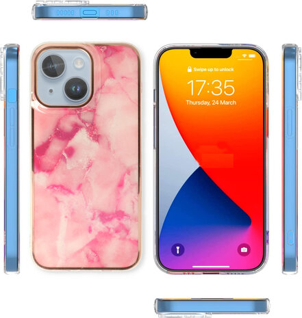 iPhone 15 - Marmer Back Cover - Roze