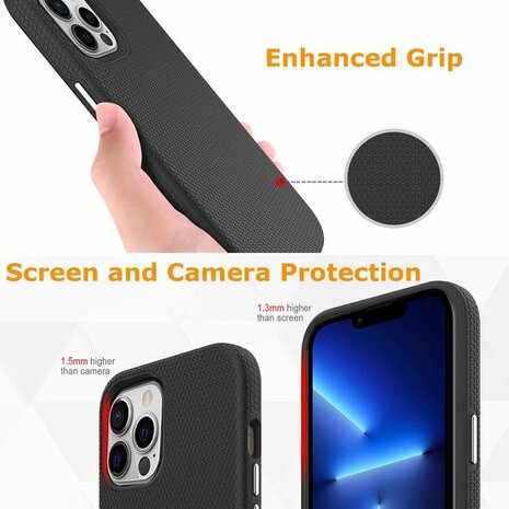 iPhone 13 Pro Zwart - Anti Slip Matte Armor