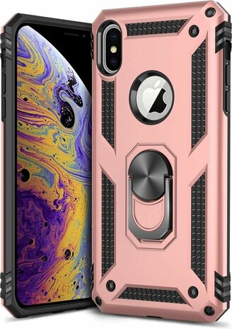 iPhone X &amp; XS - Armor met Kickstand Ring - Rosegoud