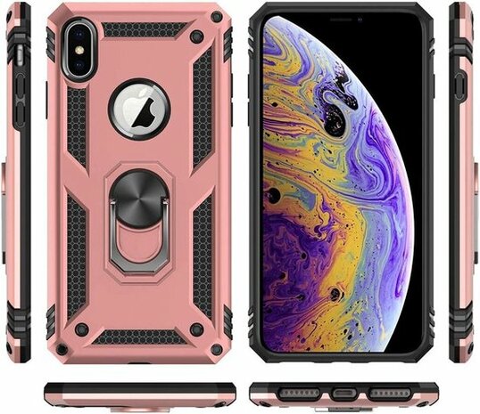 iPhone X &amp; XS - Armor met Kickstand Ring - Rosegoud