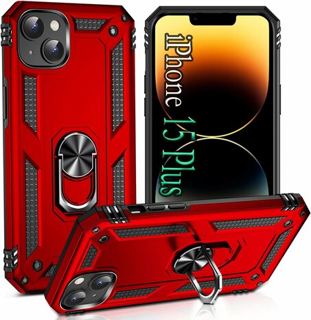 iPhone 15 Plus Rood - Armor met Kickstand Ring