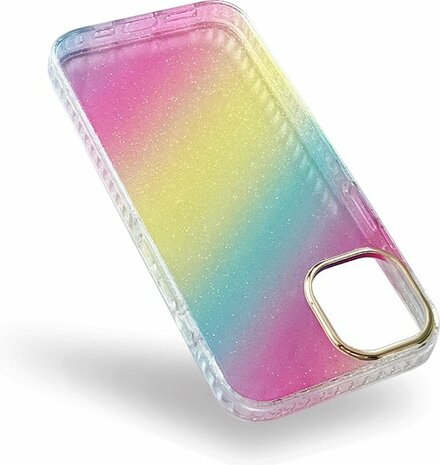 iPhone 14 - Regenboog Glitter Back Cover - Spectrum