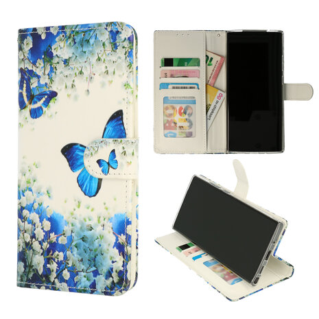 Samsung M23 met Blauwe Vlinder Print  - Book Case