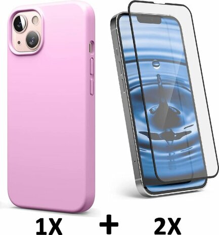 iPhone 13 - Back Cover &amp; 2X Full Glas - Roze