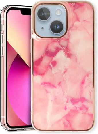 iPhone 14 - Marmer Back Cover - Roze