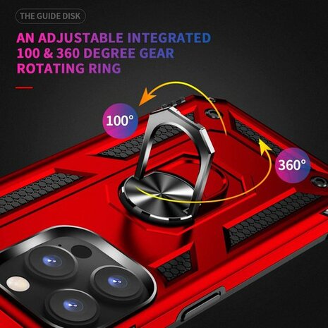 iPhone 14 Pro Max Rood &amp; 2X Glas - Armor met Kickstand Ring