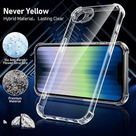 iPhone 16e - Transparant - Anti Shock Back Cover &amp; 2x Glas