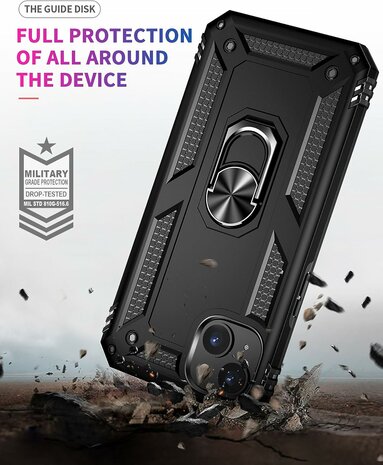 iPhone 15 Zwart - Armor met Kickstand Ring