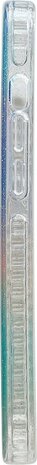 iPhone 14 - Regenboog Glitter Back Cover - Blauw