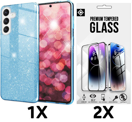 Samsung A36 - Glitter Back Cover &amp; 2x Glas - Blauw