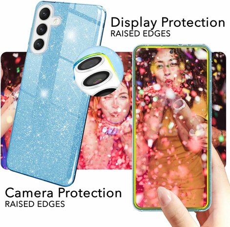 Samsung A36 - Glitter Back Cover &amp; 2x Glas - Blauw