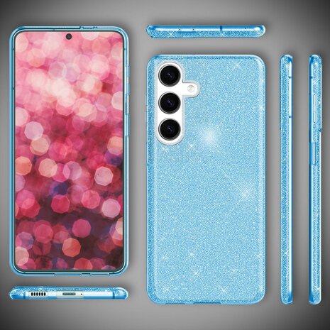 Samsung A36 - Glitter Back Cover &amp; 2x Glas - Blauw
