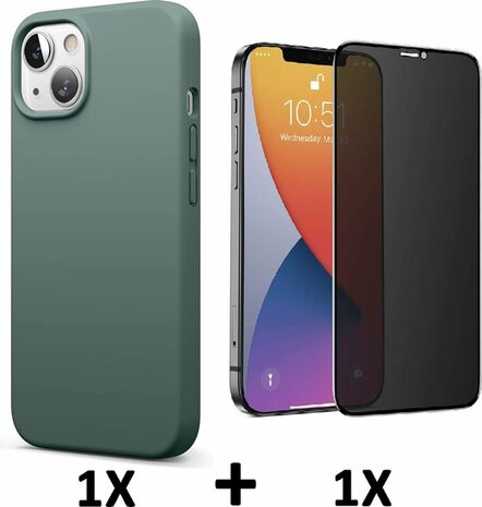 iPhone 13 - Back Cover &amp; Privacy Glas - Groen