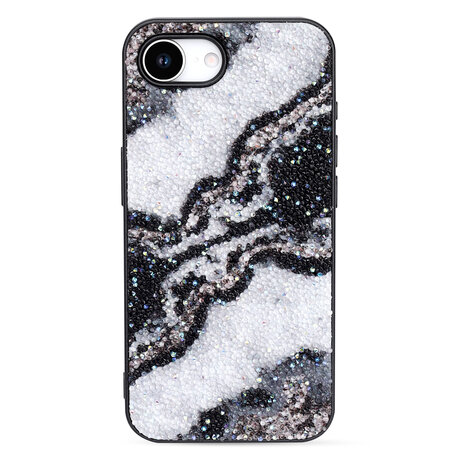 iPhone 16E - Marmer Diamant Glitter - Zwart