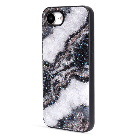 iPhone 16E - Marmer Diamant Glitter - Zwart