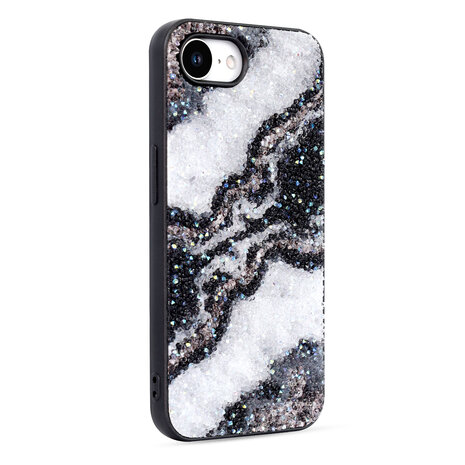 iPhone 16E - Marmer Diamant Glitter - Zwart