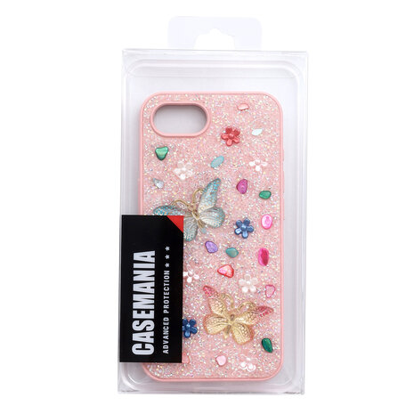 iPhone 16E - Vlinder Diamant Glitter - Roze
