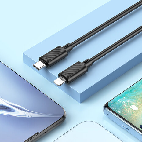 iPhone 14 Plus - Lightning Kabel naar Type C (1 Meter) &amp; Stekker (N27) - 20W - Zwart