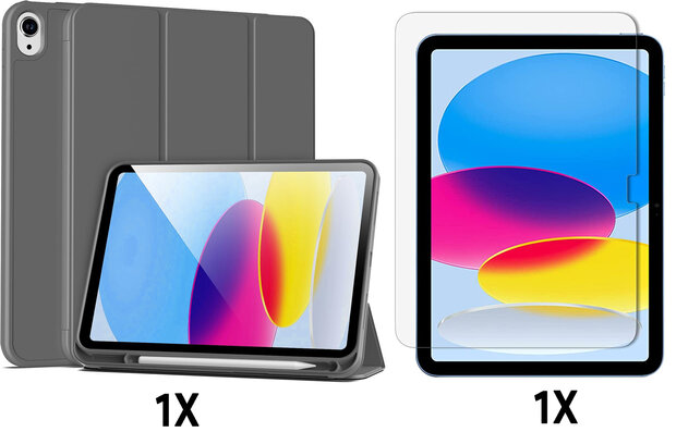 iPad 2025 &amp; 2022 (11/10 Gen) - Grijs - Smart Cover met Pen Slot &amp; Glas