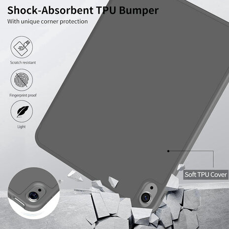 iPad 2025 &amp; 2022 (11/10 Gen) - Grijs - Smart Cover met Pen Slot &amp; Glas