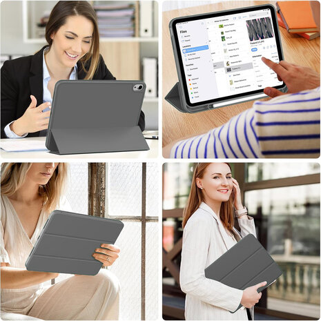 iPad 2025 &amp; 2022 (11/10 Gen) - Grijs - Smart Cover met Pen Slot &amp; Glas