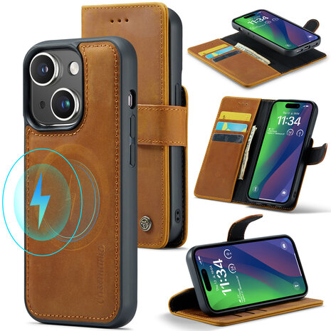 iPhone 15 - Sienna Brown - 2 in 1 Lederen MagSafe Case
