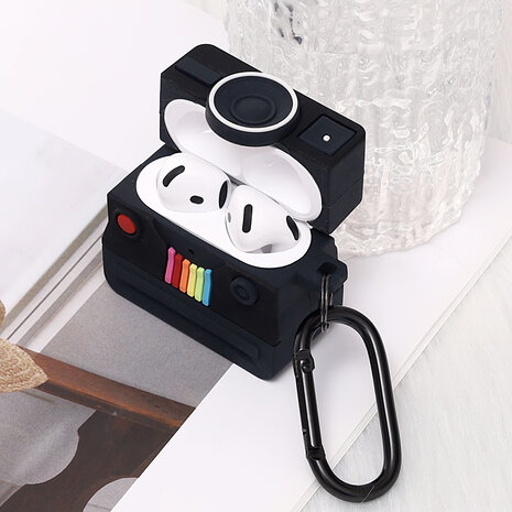 AirPods 4 - Zwart - Polaroid Soft Cover met Ring &amp; Sleutelhanger