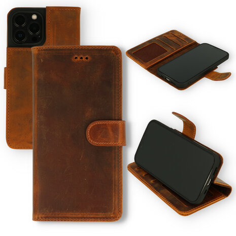iPhone 12 Pro Max Bruin - Lederen Book Case