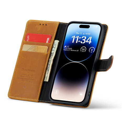 iPhone 14 Pro Bruin - Lederen Book Case
