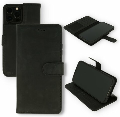 iPhone 13 Pro Max Zwart - Lederen Book Case