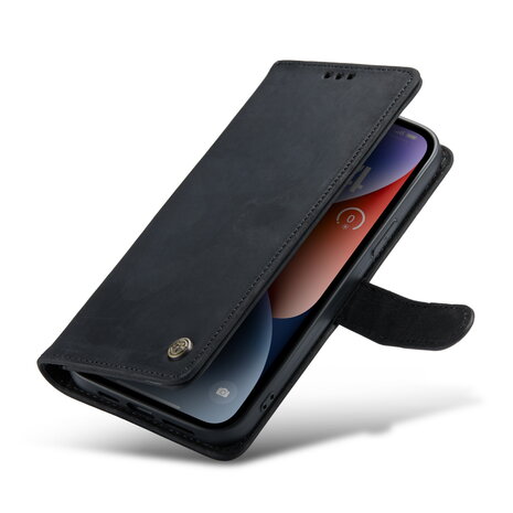 iPhone 15 Zwart - Lederen Book Case