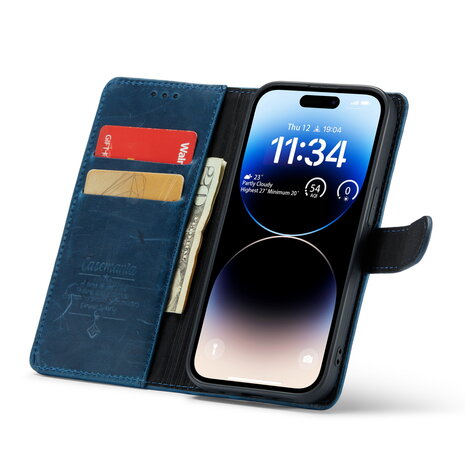 iPhone 14 Pro Blauw - Lederen Book Case