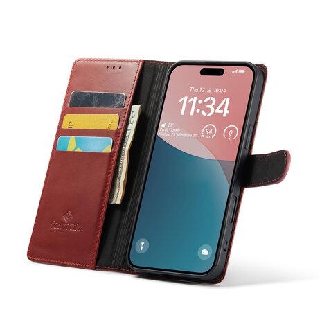 iPhone 16 Plus - Rood - Lederen Book Case