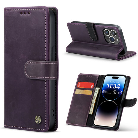 iPhone 14 Pro Max Paars - Lederen Book Case