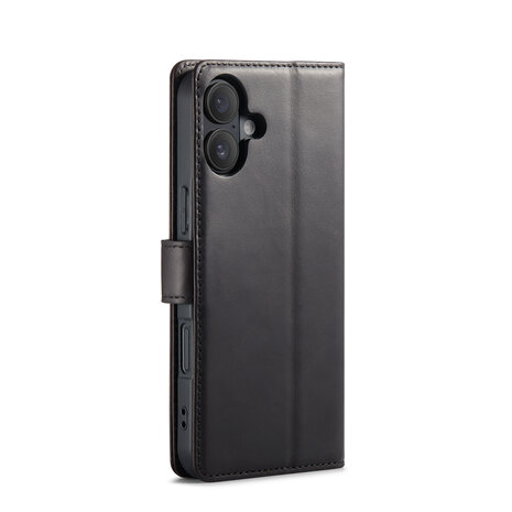 iPhone 16 Plus - Zwart - Lederen Book Case