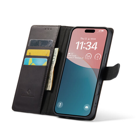 iPhone 16 Plus - Zwart - Lederen Book Case