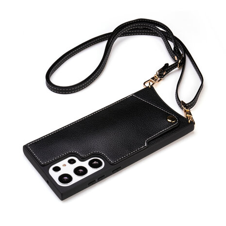 Samsung S23 Ultra Zwart - Back Cover met Bandje