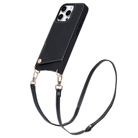 iPhone 16 Pro - Zwart - Back Cover met Bandje