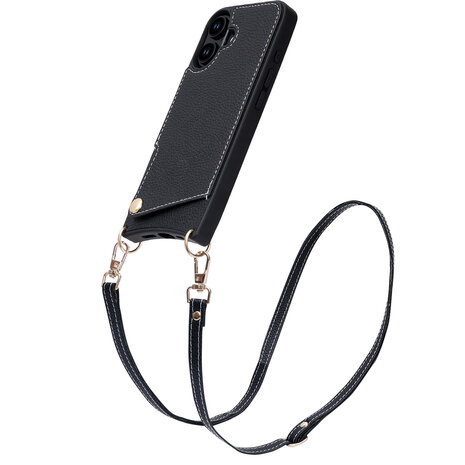 iPhone 16 Plus - Zwart - Back Cover met Bandje