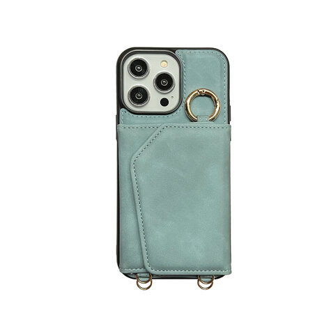 iPhone 16 Pro - Aqua Blue - 2 in 1 MagSafe Wallet Case met Koord